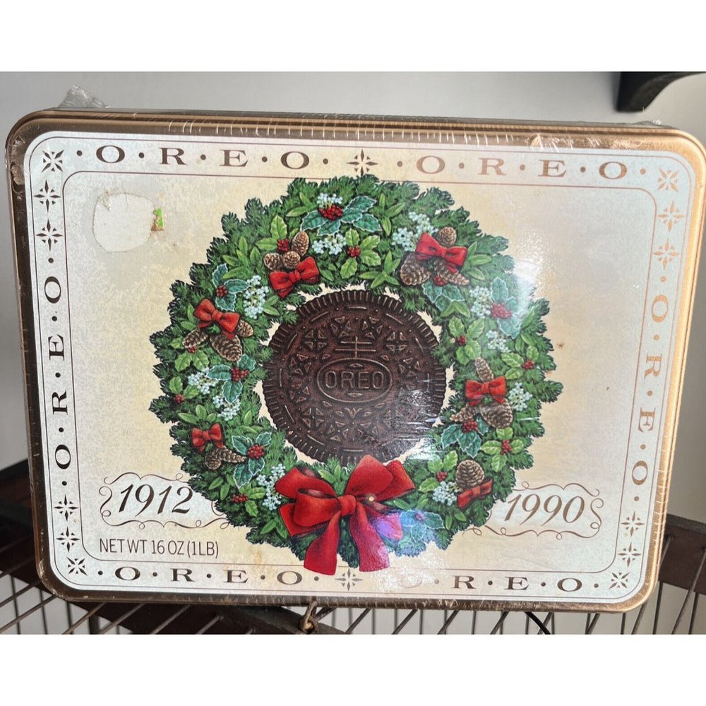 Vintage Tin Oreo Cookies 75th Anniversary 1912-1990  Christmas seald ! NOS